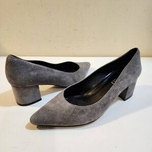 VANELI Women's Gray Pointed Studded Pumps Block Heels size 7M